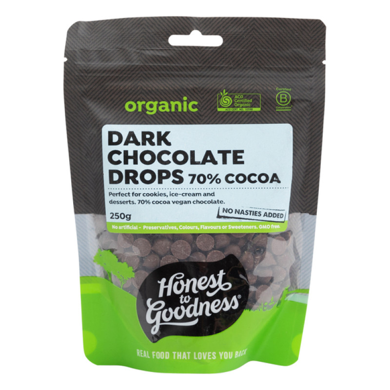 Organic Dark Chocolate Drops 70% 250g by HONEST TO GOODNESS