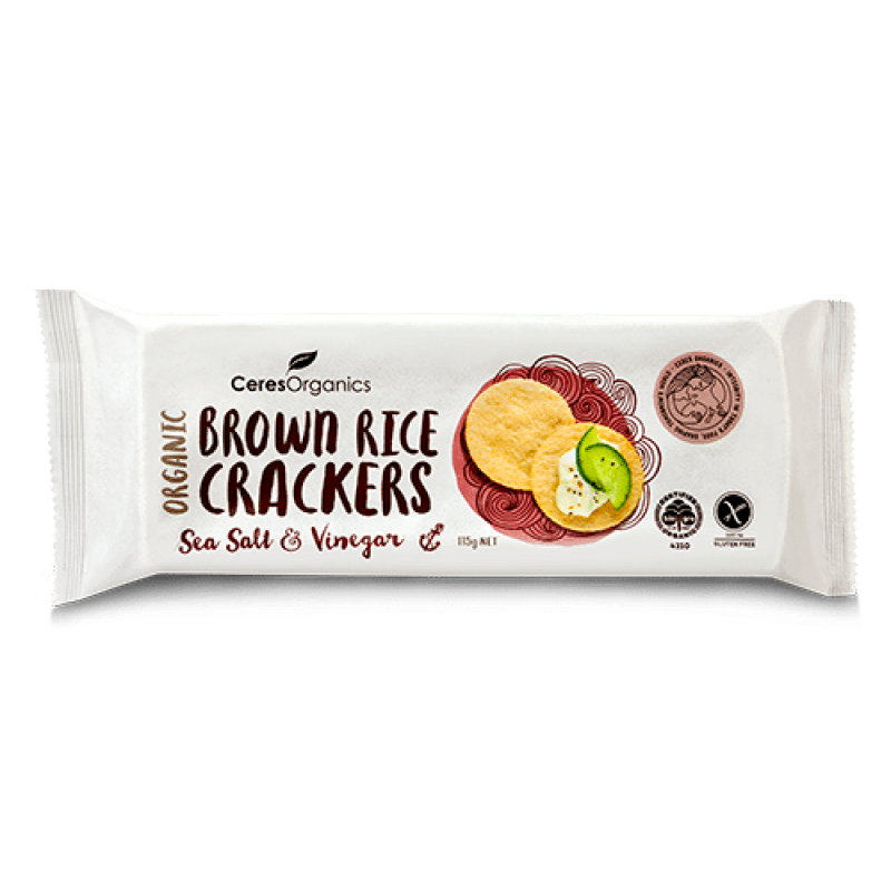 Brown Rice Crackers Sea Salt & Vinegar 115g by CERES ORGANICS