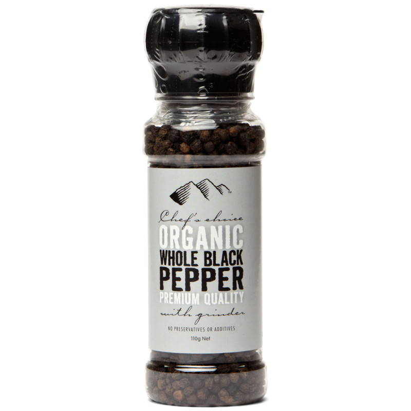 Organic Black Pepper Grinder 110g by CHEF'S CHOICE