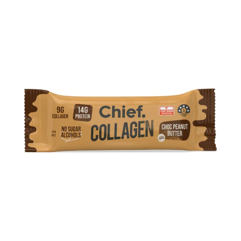 Choc Coated Collagen Protein Bar Choc Peanut Butter 45g by CHIEF NUTRITION