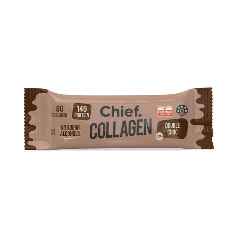 Choc Coated Collagen Protein Bar Double Choc 45g by CHIEF NUTRITION