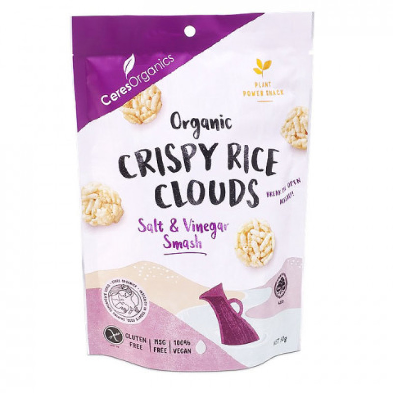 Organic Crispy Rice Clouds - Salt & Vinegar 50g by CERES ORGANICS