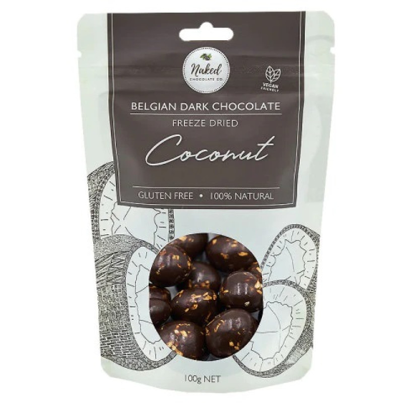 Belgian Dark Chocolate Freeze Dried Coconut 100g by NAKED CHOCOLATE CO