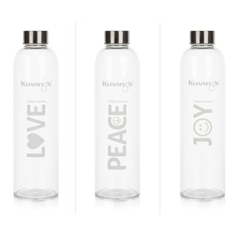 Glass Water Bottle - Love 1L by KUVINGS