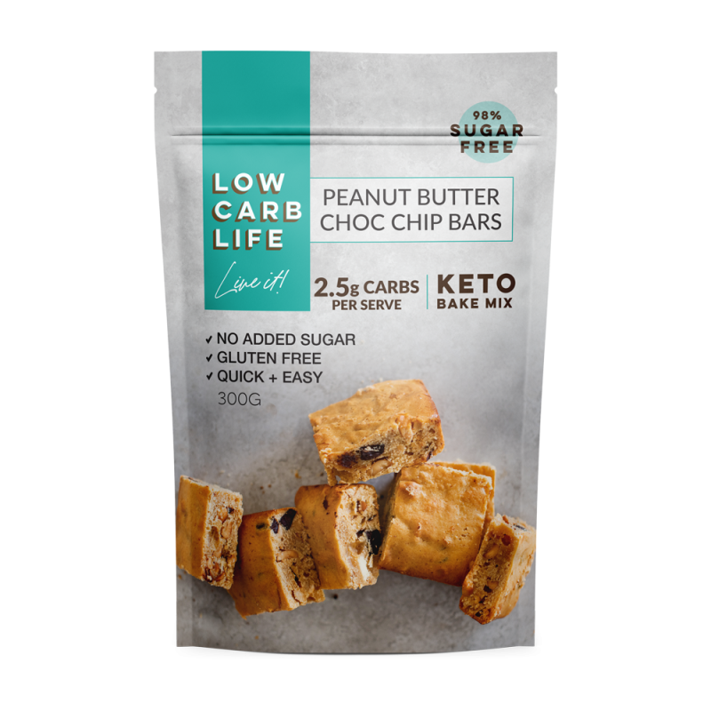Keto Bake Mix - Peanut Butter Choc Chip Bars 300g by LOW CARB LIFE