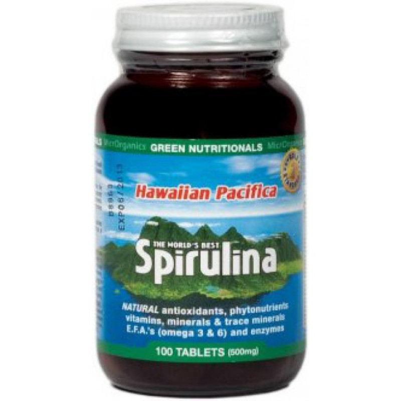 Hawaiian Pacifica Spirulina Tablets (100) by GREEN NUTRITIONALS