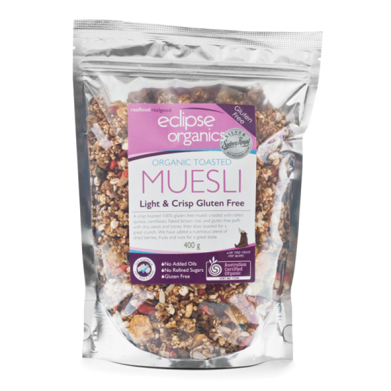 Organic Toasted Muesli - Light & Crisp Gluten Free 360g by ECLIPSE ORGANICS Organic Toasted Muesli - Light & Crisp Gluten Free 360g by ECLIPSE ORGANICS