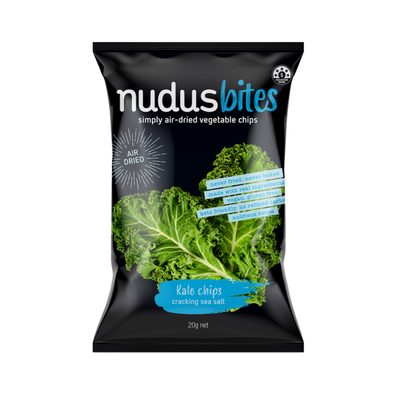 Air Dried Kale Chips - Cracking Sea Salt 20g by NUDUS