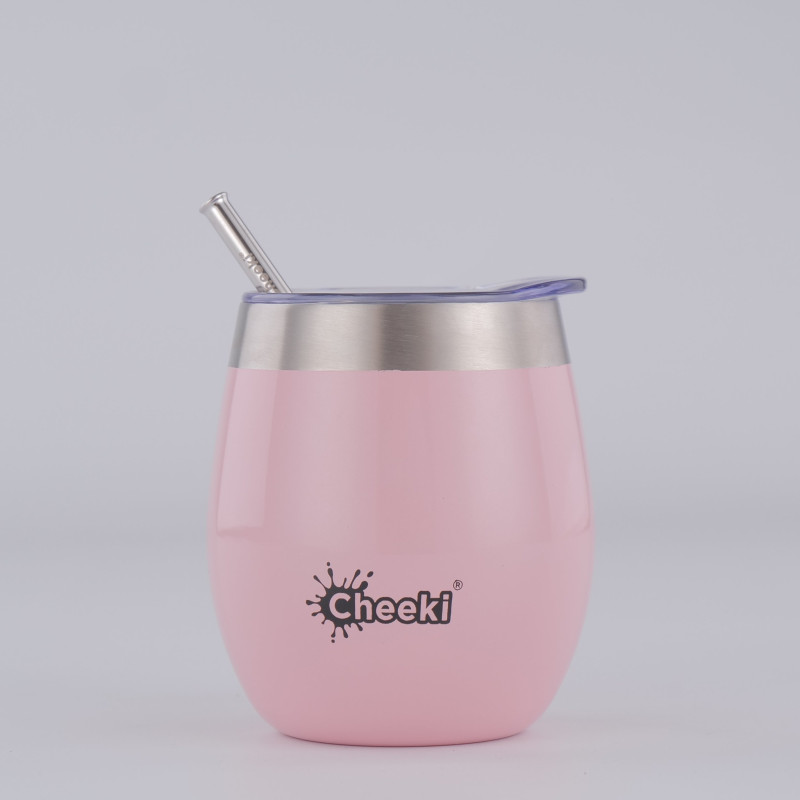 Insulated Wine Tumbler With Straw Pink Champagne 220ml by CHEEKI