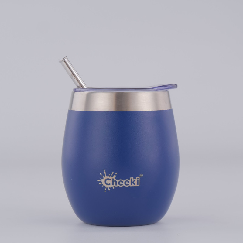 Insulated Wine Tumbler With Straw Sapphire Blue 220ml by CHEEKI