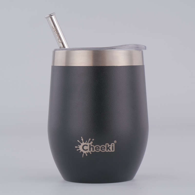 Insulated Wine Tumbler With Straw Rich Black 320ml by CHEEKI