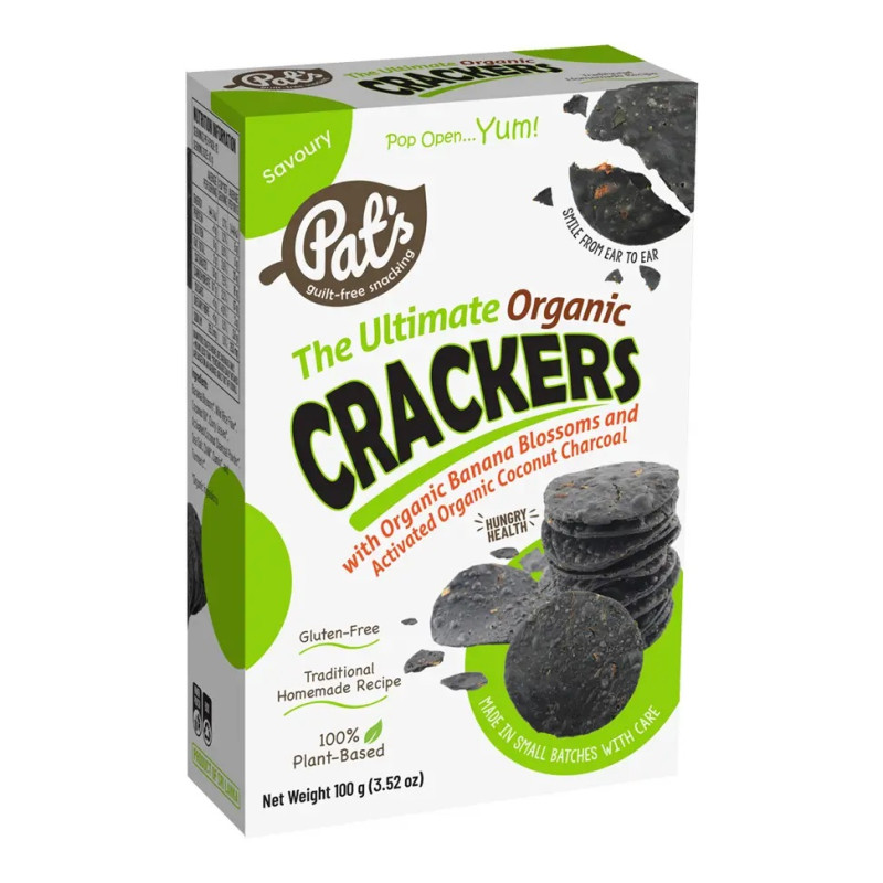 Organic Crackers - Banana Blossom & Charcoal 100g by PAT'S ORGANIC SNACKS
