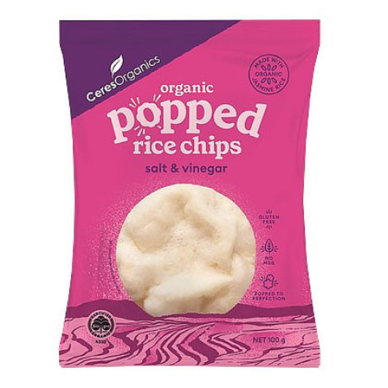 Organic Popped Rice Chips Salt & Vinegar 100g by CERES ORGANICS