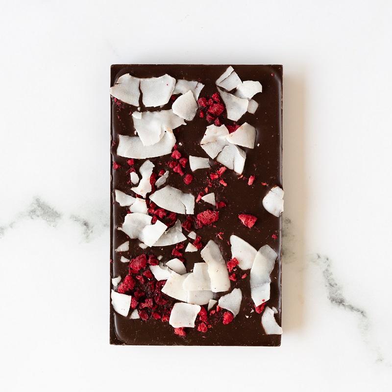 Raspberry & Coconut Topped Dark Chocolate Bar 40g by CHEEKY CACAO