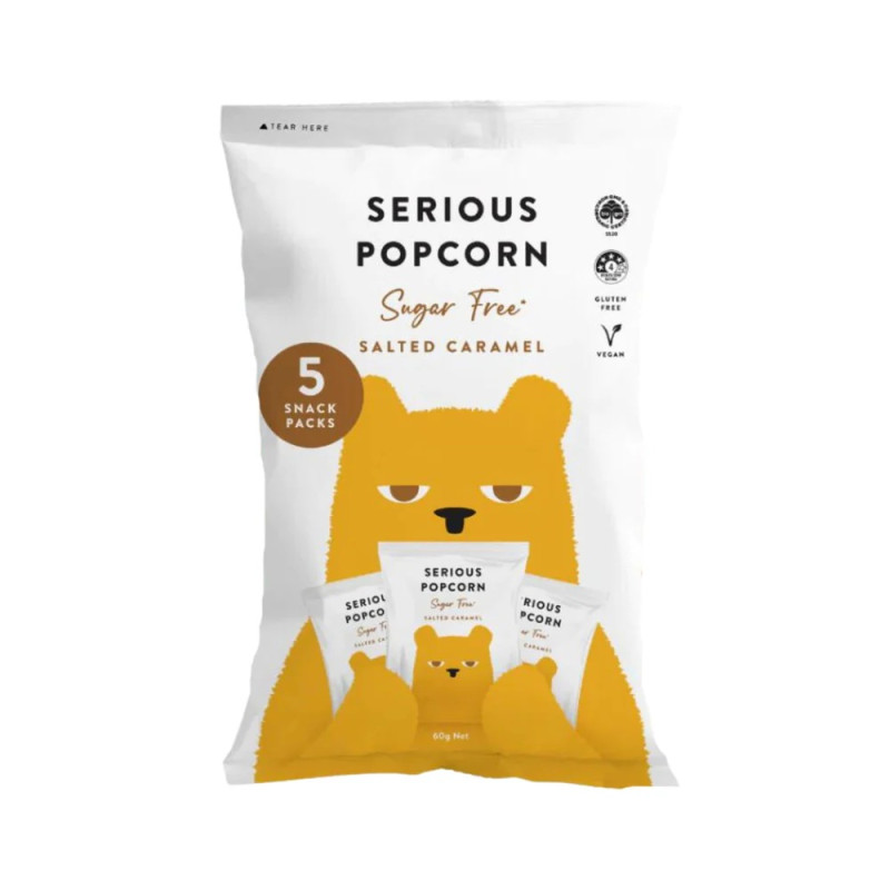 Organic Popcorn Sugar Free Salted Caramel 5x12g by SERIOUS FOOD Organic Popcorn Sugar Free Salted Caramel 5x12g by SERIOUS FOOD