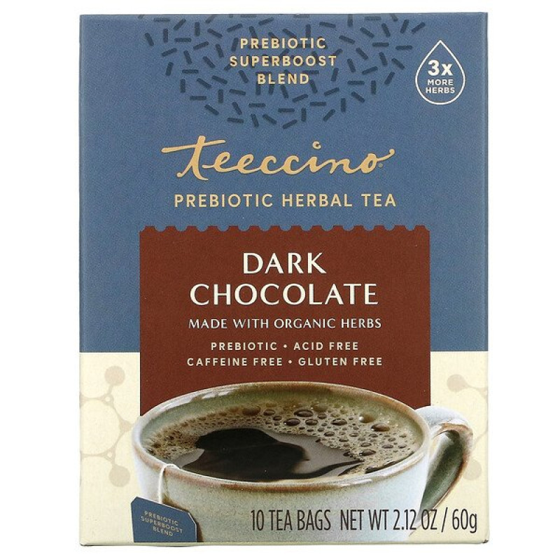 Dark Chocolate Prebiotic Herbal Tea Bags (10) by TEECCINO
