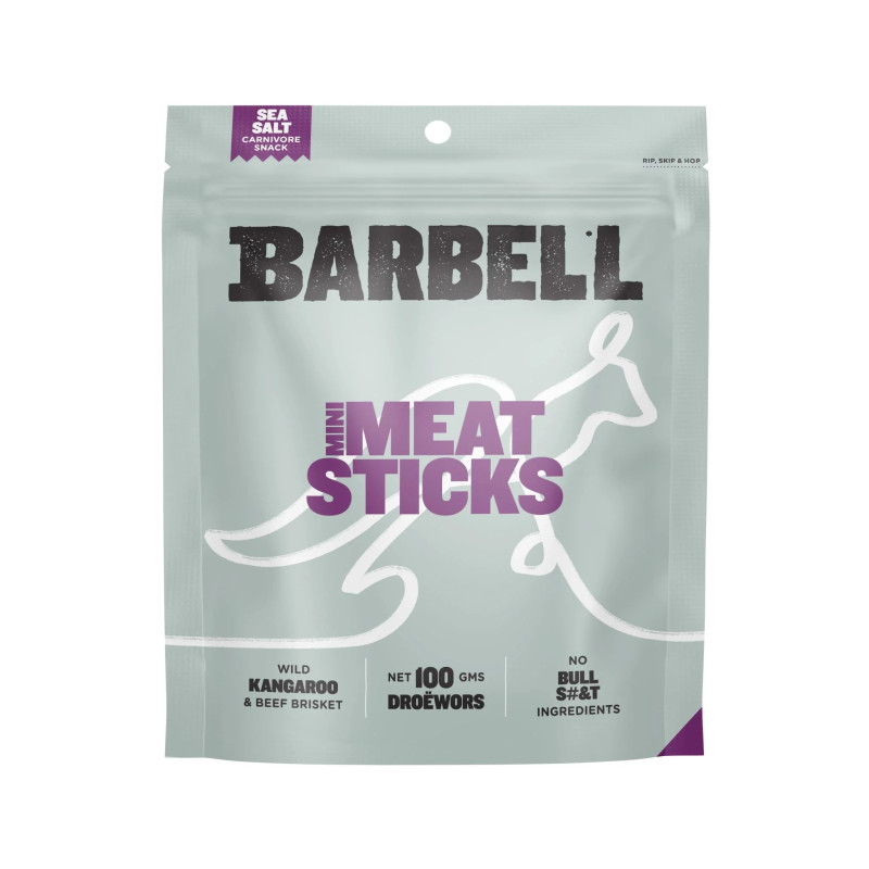 Wild Kangaroo + Beef Brisket Mini Meat Sticks Sea Salt 100g by BARBELL