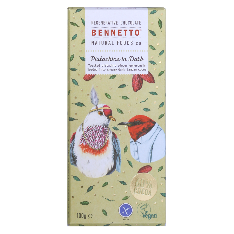 Pistachios In Dark Organic Fairtrade Chocolate 100g by BENNETTO