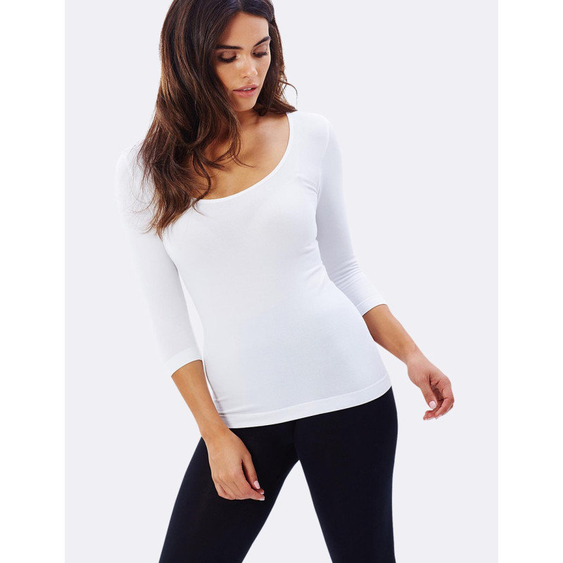 3/4 Sleeve Scoop Top - White / M by BOODY