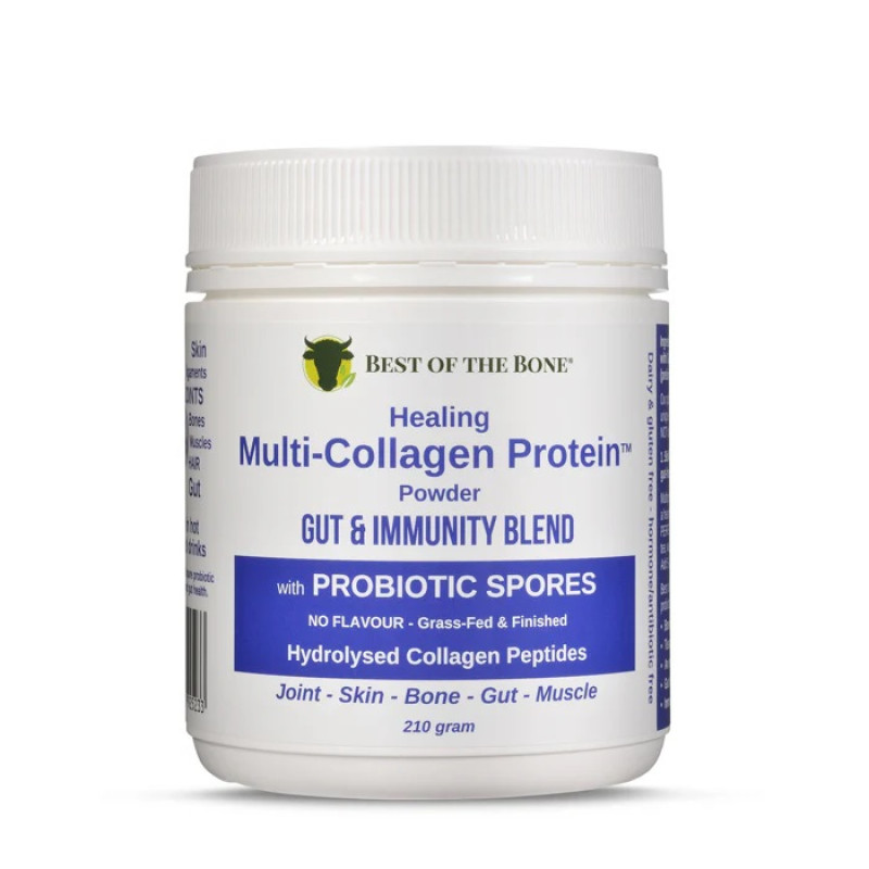 Grass Fed Multi-Collagen Protein Powder with Probiotic Spores 210g by BEST OF THE BONE