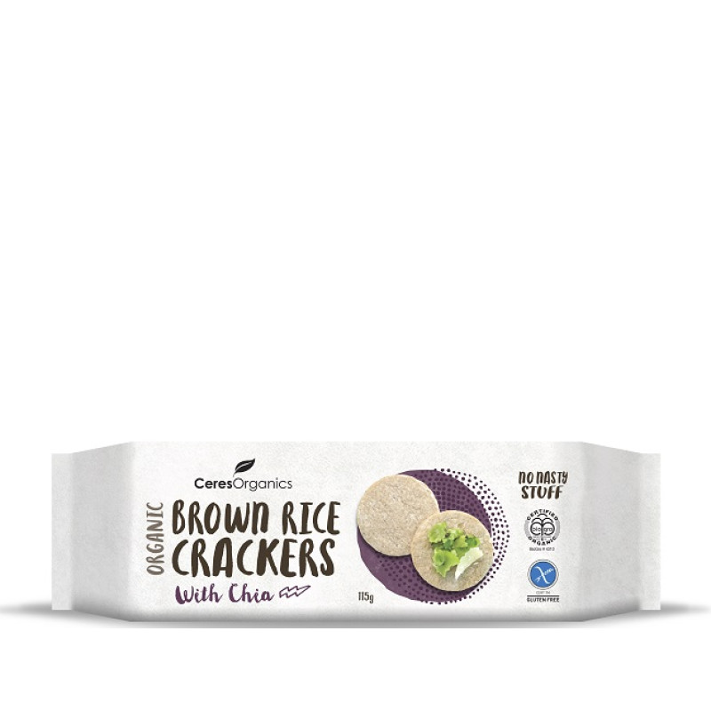 Brown Rice Crackers with Chia 115g by CERES ORGANICS