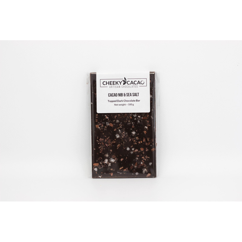 Cacao Nib & Sea Salt Topped Dark Chocolate Bar 100g by CHEEKY CACAO