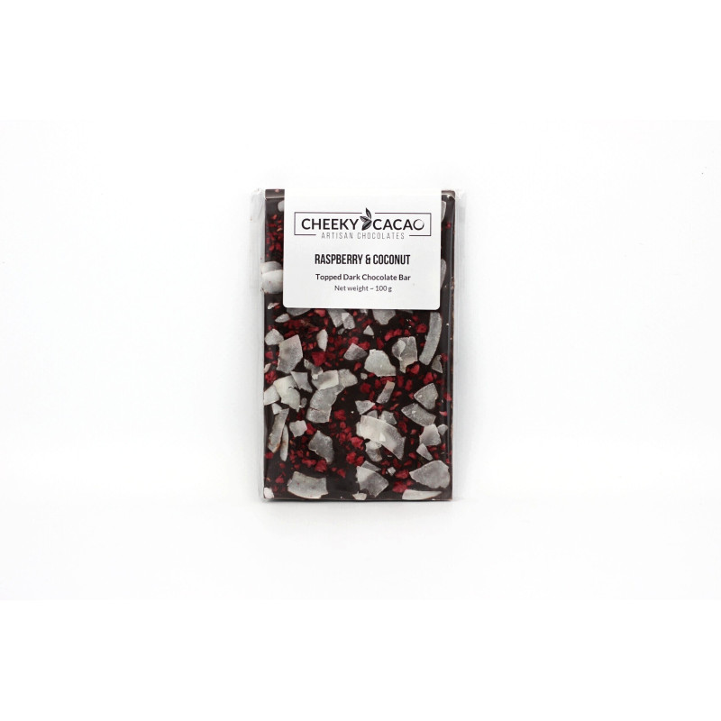 Raspberry & Coconut Topped Dark Chocolate Bar 100g by CHEEKY CACAO