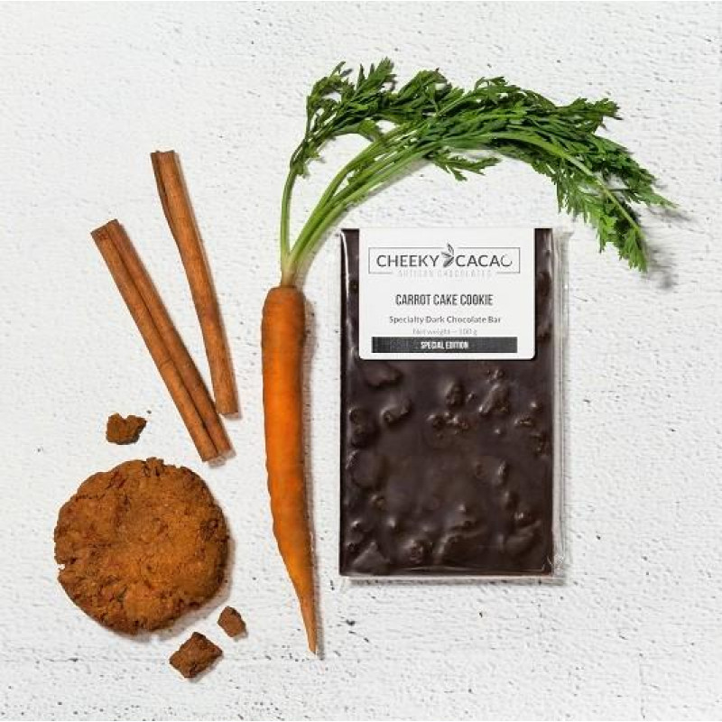 Carrot Cake Cookie Dark Chocolate Bar 100g by CHEEKY CACAO