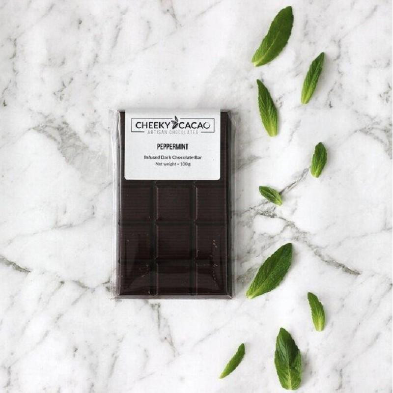 Peppermint Infused Dark Chocolate Bar 100g by CHEEKY CACAO