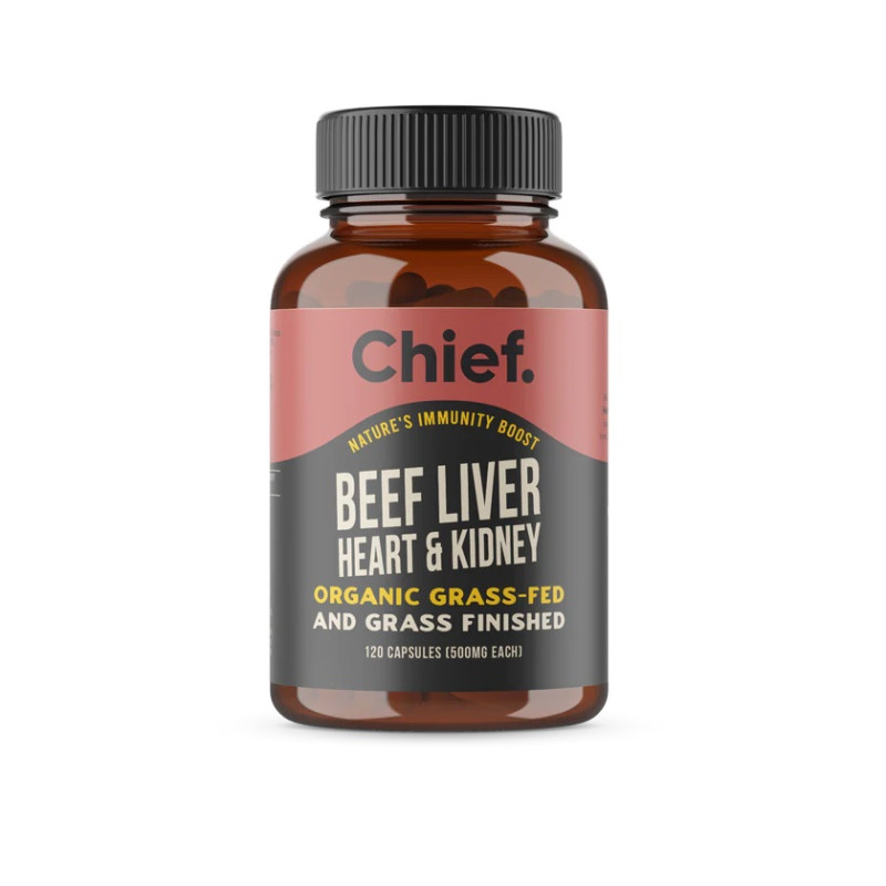 Organic Grass-Fed & Finished Beef Liver, Heart & Kidney Capsules (120) by CHIEF NUTRITION