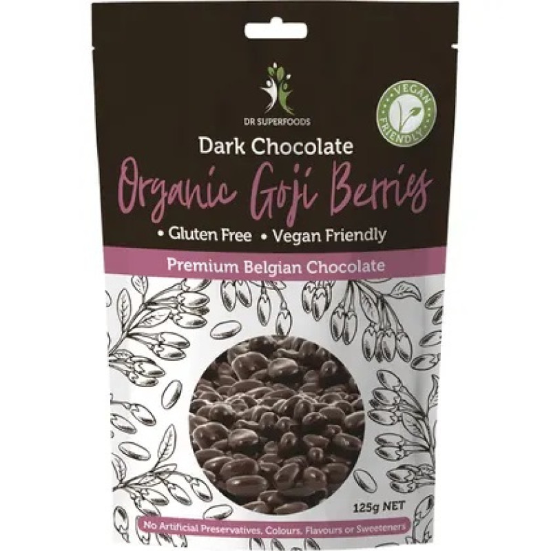 Dark Chocolate Organic Goji Berries 125g by DR SUPERFOODS