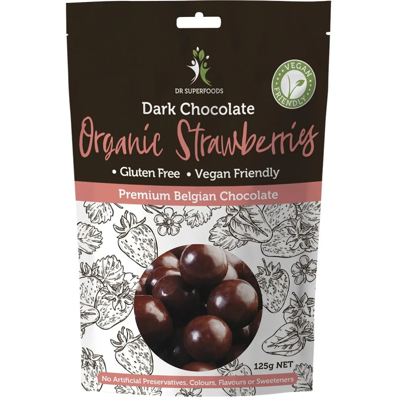 Dark Chocolate Organic Strawberries 125g by DR SUPERFOODS