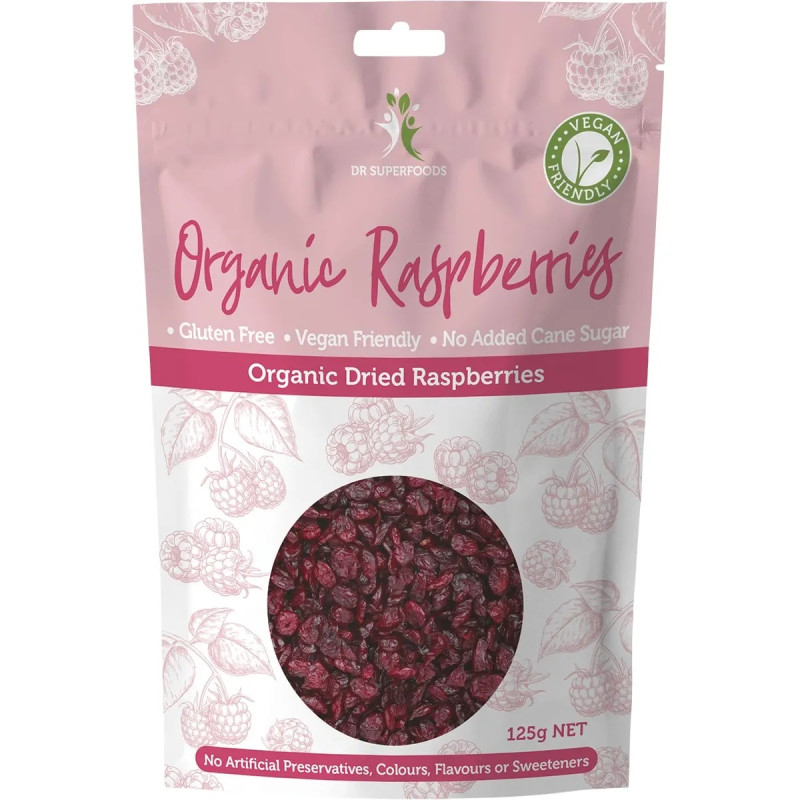 Organic Dried Raspberries 125g by DR SUPERFOODS