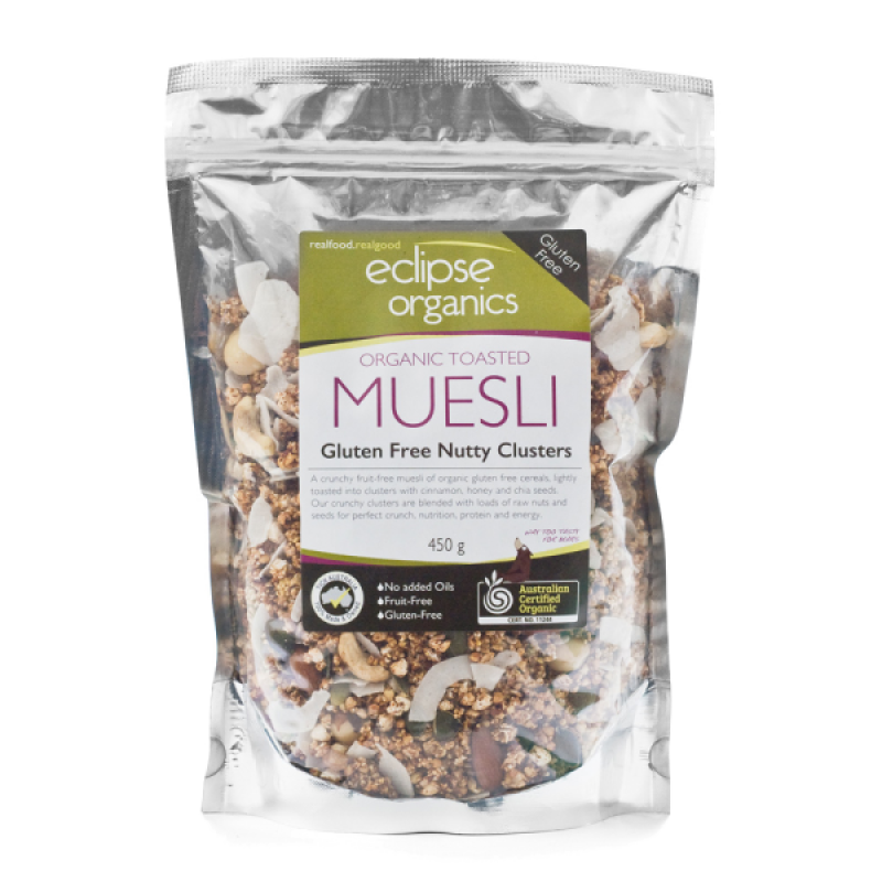 Organic Toasted Muesli - Gluten Free Nutty Clusters 400g by ECLIPSE ORGANICS Organic Toasted Muesli - Gluten Free Nutty Clusters 400g by ECLIPSE ORGANICS