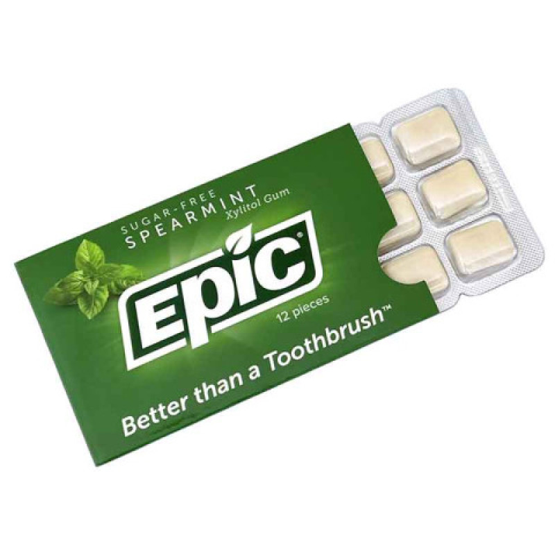Xylitol Sweetened Spearmint Chewing Gum 12 Pieces by EPIC