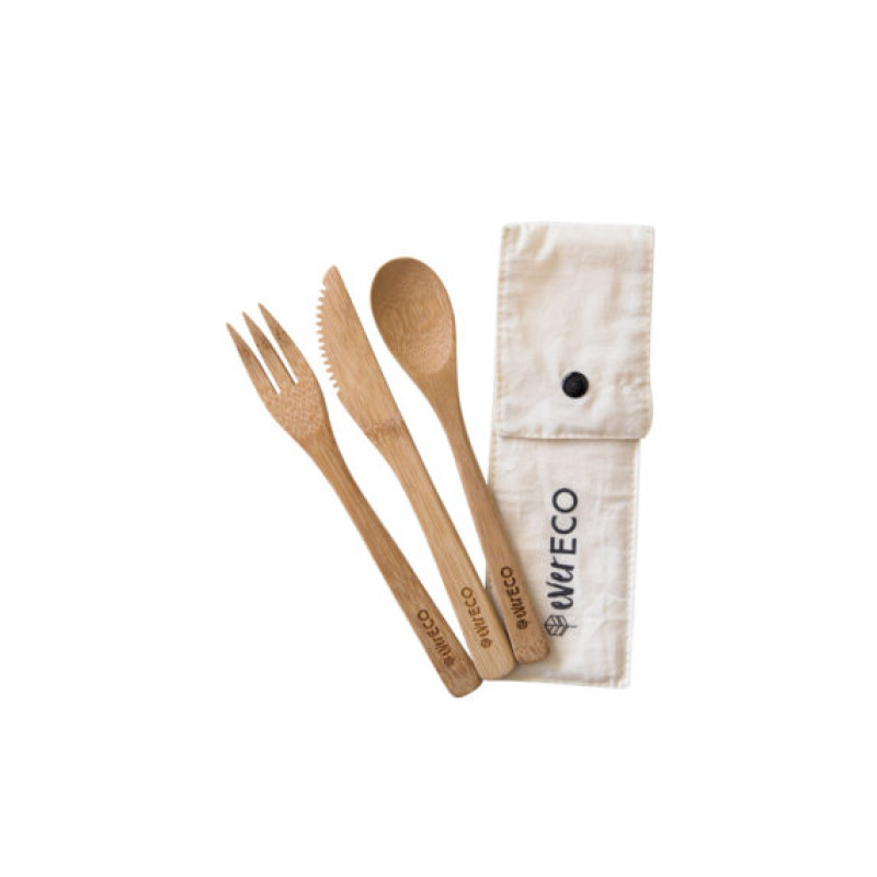 Bamboo Cutlery Set With Organic Cotton Pouch by EVER ECO
