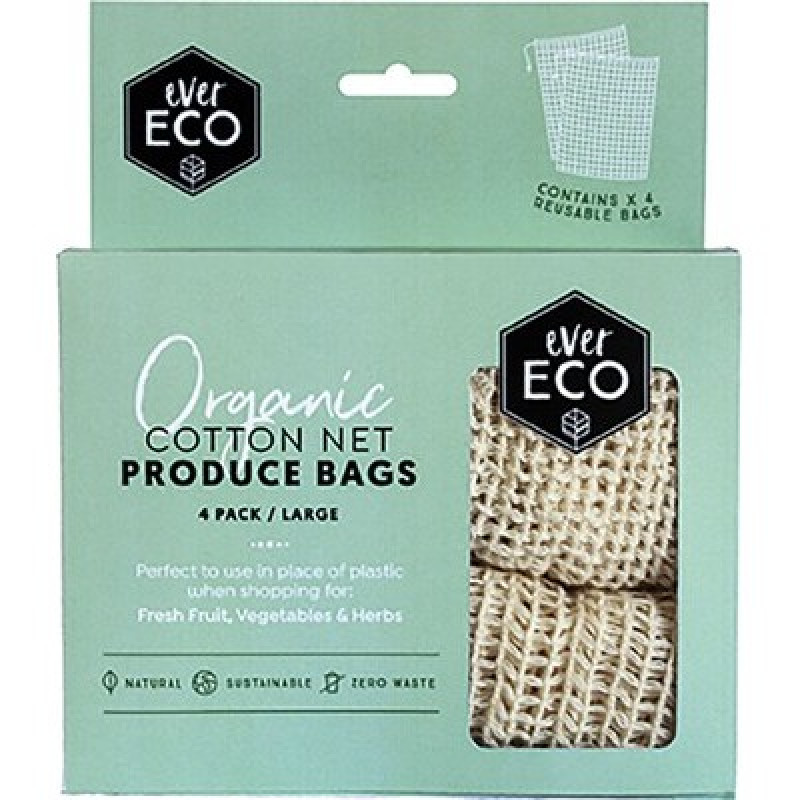 Organic Cotton Net Produce Bags (4 Pack) by EVER ECO
