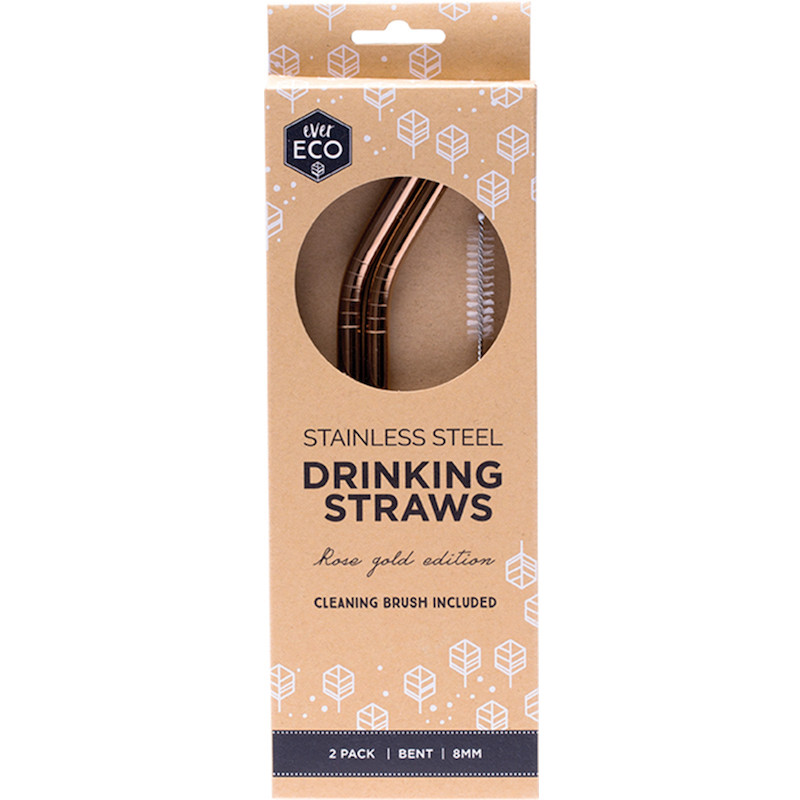 Rose Gold Straws Bent - 2 Pack + Brush by EVER ECO