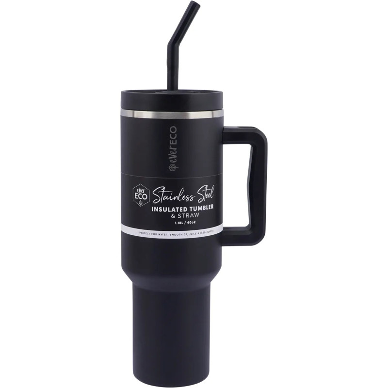 Stainless Steel Insulated Tumbler & Straw - Onyx 1.18L by EVER ECO