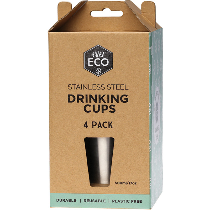 Stainless Steel Drinking Cups 4 x 500ml (4 Pack) by EVER ECO