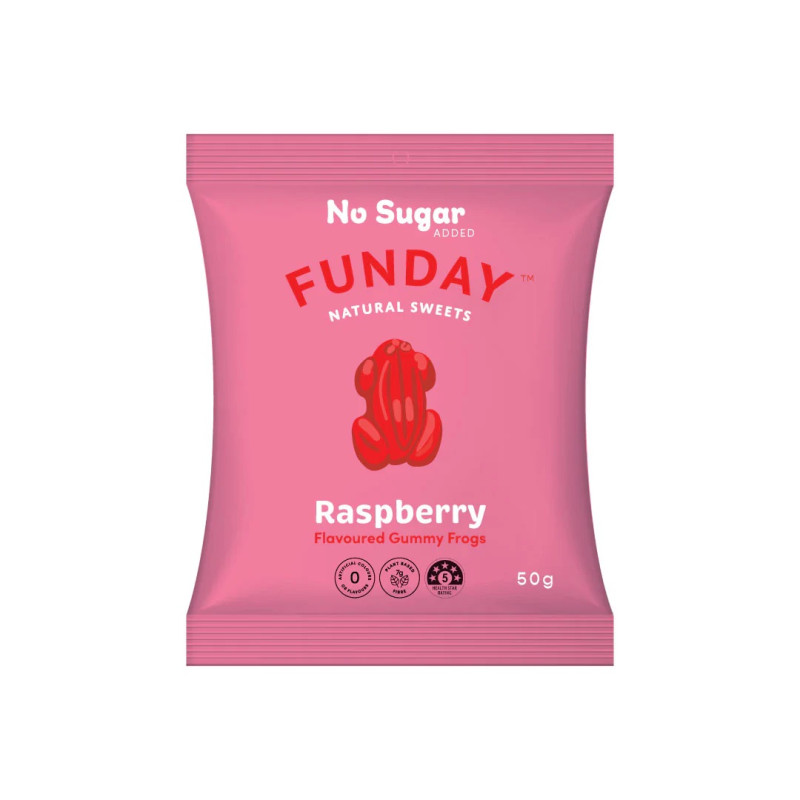 Raspberry Flavoured Gummy Frogs No Added Sugar 50g by FUNDAY