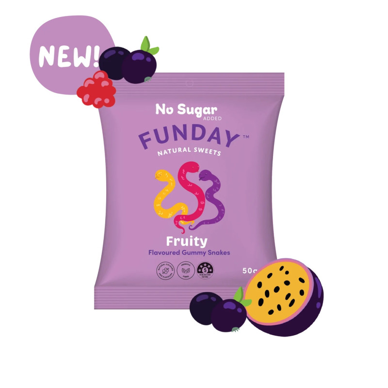 Fruity Gummy Snakes No Added Sugar 50g by FUNDAY