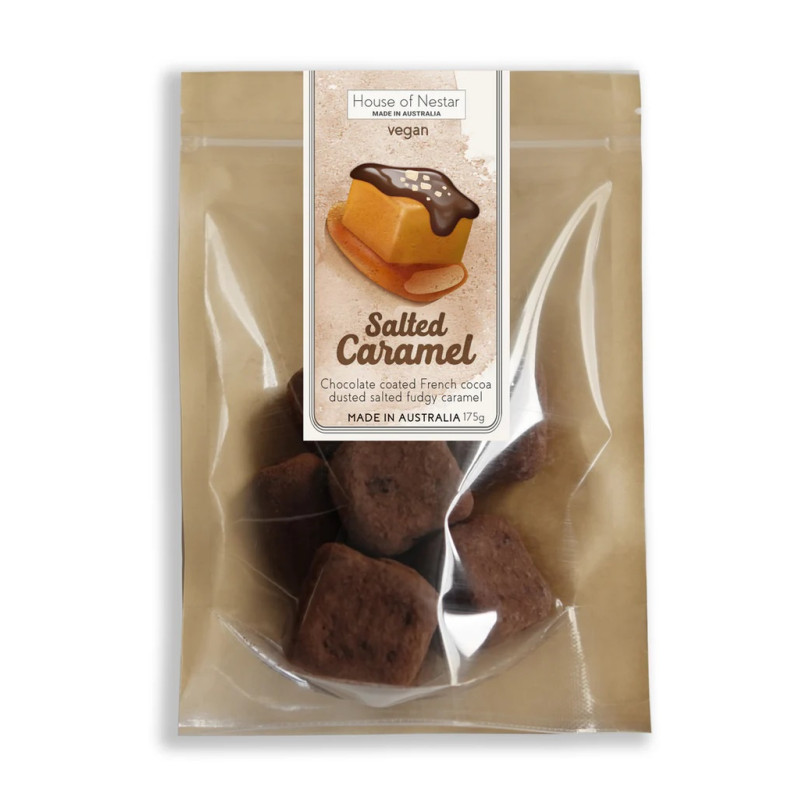 Cacao Dusted Salted Fudgy Caramels 175g by HOUSE OF NESTAR Cacao Dusted Salted Fudgy Caramels 175g by HOUSE OF NESTAR