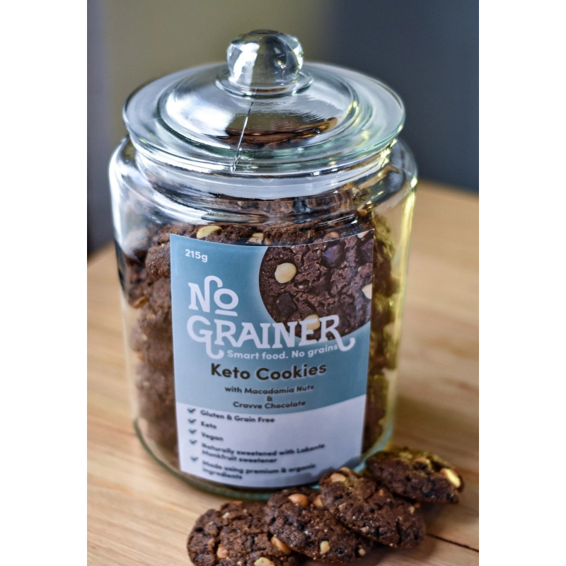 Keto Cookies with Macadamia Nuts & Cravve Chocolate (6) 215g by NO GRAINER