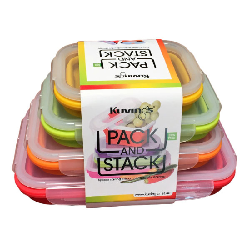 Pack & Stack Silicon Collapsible Rectangle Containers (4) by KUVINGS