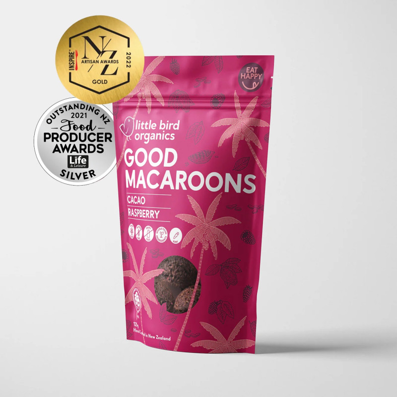 Good Macaroons Cacao Raspberry 125g by LITTLE BIRD ORGANICS