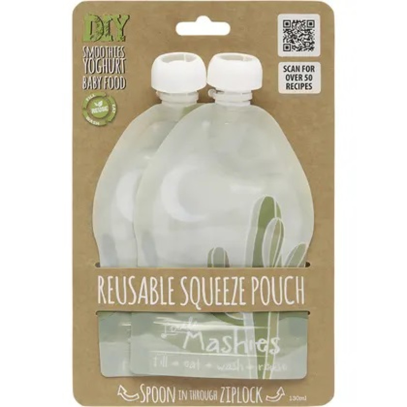Reusable Squeeze Pouch 130ml (Cactus Twinpack) by LITTLE MASHIES