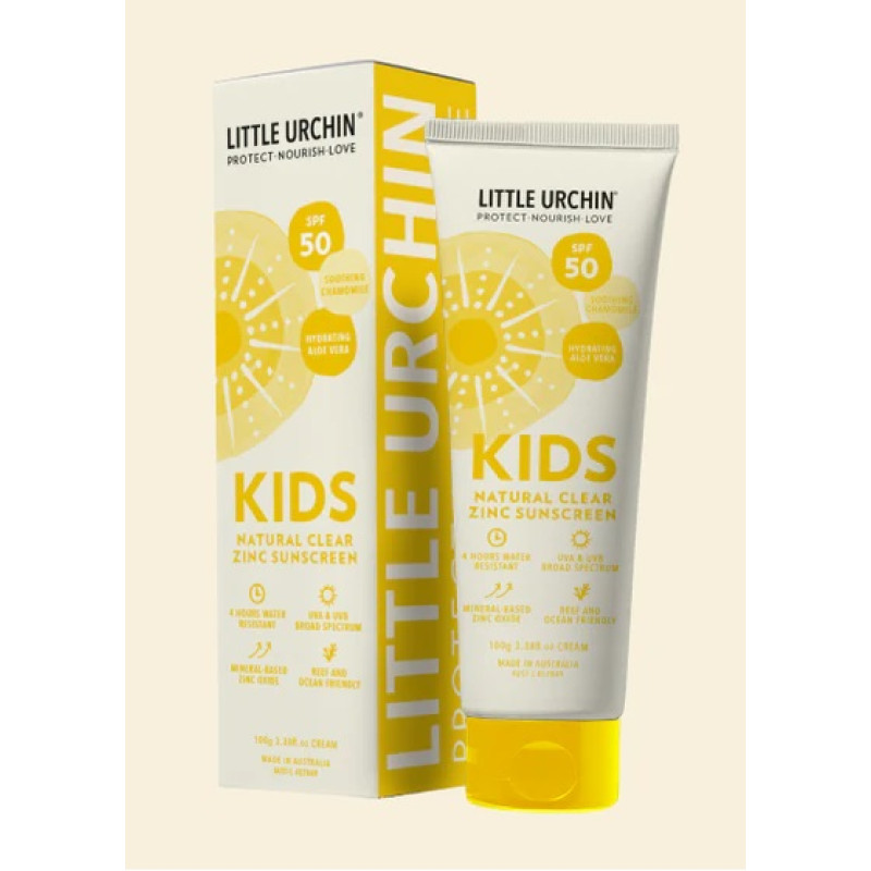 Kids Natural Clear Zinc Sunscreen SPF 50+ 100g by LITTLE URCHIN