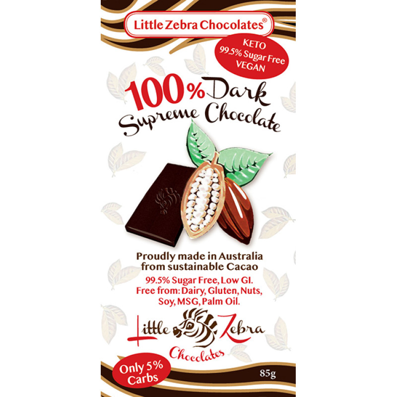 100% Dark Supreme Chocolate 85g by LITTLE ZEBRA CHOCOLATES