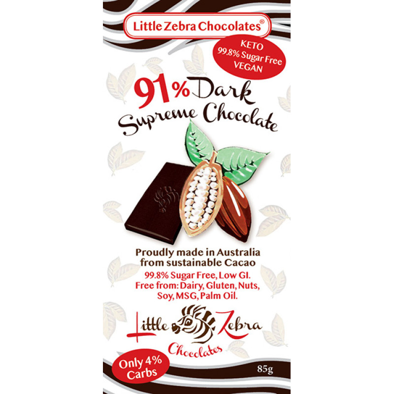 91% Dark Supreme Chocolate 85g by LITTLE ZEBRA CHOCOLATES